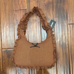 Orange Checkered Ruffle Shoulder Bag